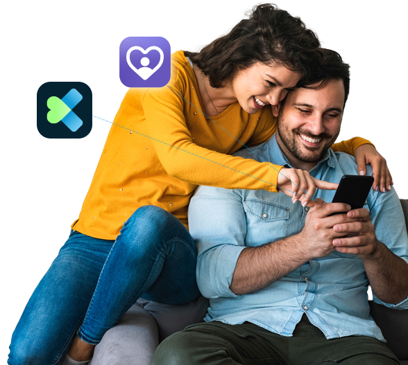 A couple using the Loved app together
